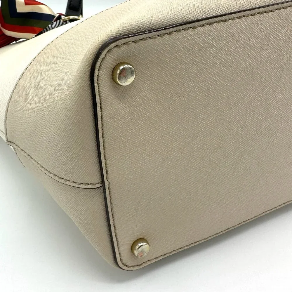 EUC Kate Spade Beige/Ivory/Black Colorblock Zip-Top Leather Tote + Bag Charm - Picture 11 of 16